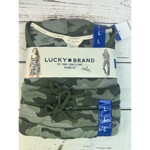 Lucky Brand Tee Tank Short & Pants Pajama Set LARGE 7353 CAMO PRINT